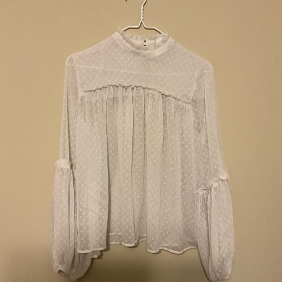 H&M Tops - H&M White Sheer Blouse with Ruffles